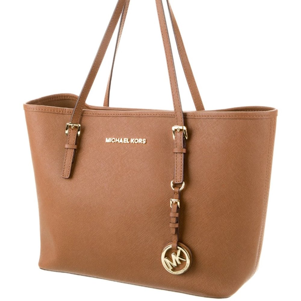MICHAEL KORS Saffiano Leather Tote Bag - Large, Toffee / Gold Accent